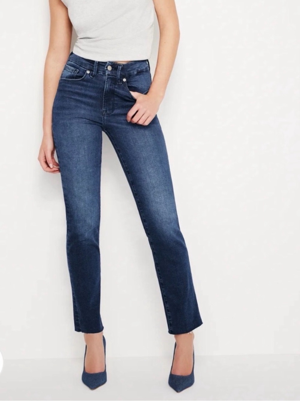 Good American Always Fits Good Classic Slim Straight Jeans Indigo446 Size 00-4
